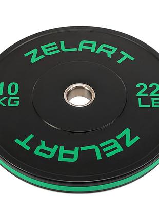 Бамперные диски резиновые bumper plates zelart ta-4790-10 51мм 10кг черный-зеленый