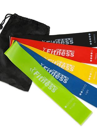 Набір резинок для вправ стрічки опору loop bands world fitness fi-2184 5шт кольори в асортименті