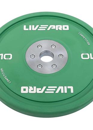 Бамперные диски резиновые bumper plates liveup lp8335-10 ø50.5мм 10кг зеленый