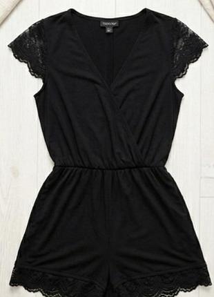 Черный ромпер с кружевом topshop