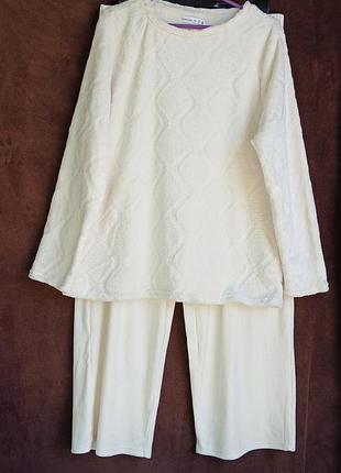 Костюм женский с штанами, молочный, теплый, xl, eur 46-48