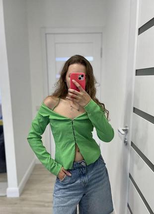 Новий зелений жакет з відкритими плечима від zara 2