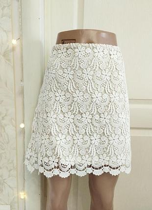 Белая кружевная короткая юбка, zara, m/38