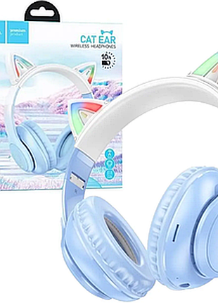 Бездротові навушники bluetooth w42 cat ear, блакитні / накладні навушники з вушками / блютуз навушники