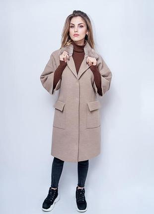 Классическое пальто punky klan бежевое шерсть и кашемир мех песца р. 38 40 арт. 1562