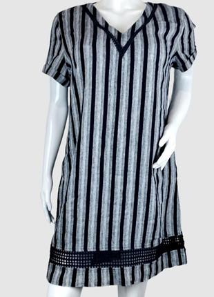 Плотный сарафан l xl льон лён льяна 48-50 12-14 40-42 цупкий сарафан льон лляний льляний лляний льляний льону вискоза сукня полоску полосат 2