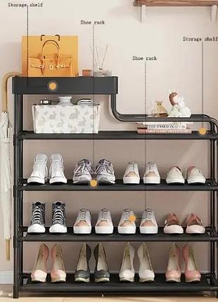 Полиця для взуття стелаж shoe rack 5 ярусів металева, органайзер для зберігання взуття. колір: чорний