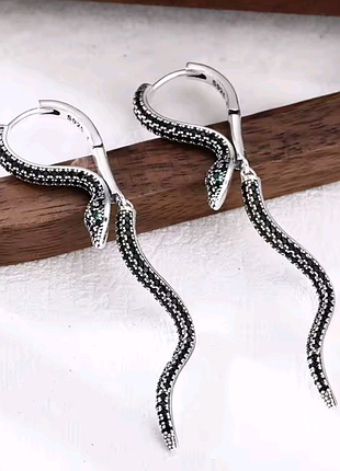 Серьги длинные змея, змеи, стерлинговое серебро 925, тренд