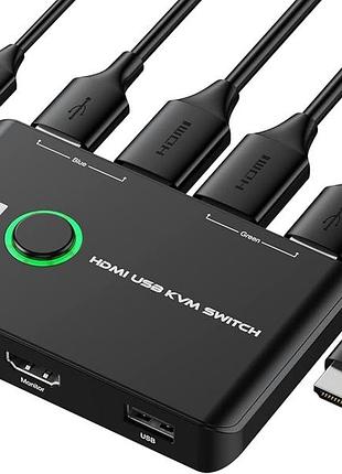 4k kvm-перемикач hdmi з 2 портами, usb-hdmi kvm-перемикачі для 2 комп'ютерів, клавіатури, миші, принтера та одного hd-монітора