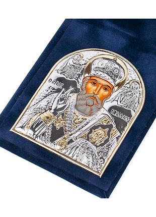 Ікона-складень миколай чудотворець 5,5х7см срібна в оксамитовій книжечці
