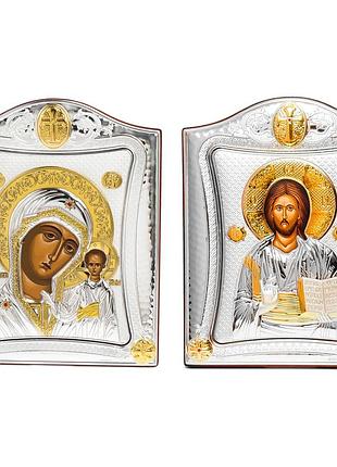 Венчальная пара икон иисуса христа и казанская божья матерь 15,5x19,5см иконы на свадьбу ma/e3407-06/2x