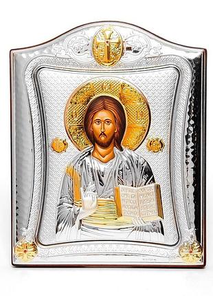 Икона иисуса христа 15,5x19,5см в серебряной рамке с позолотой