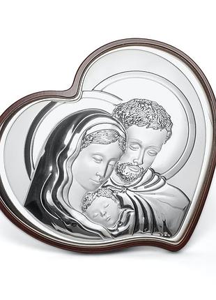 Серебряная икона святая семья 9,5х12,5см в форме сердца