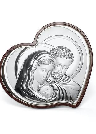 Серебряная икона святая семья 6х7,5см в форме сердца