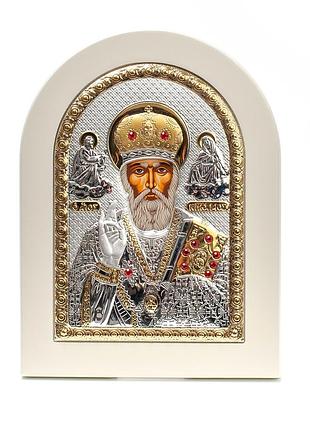Николай чудотворец 20x25см арочной формы на белом дереве