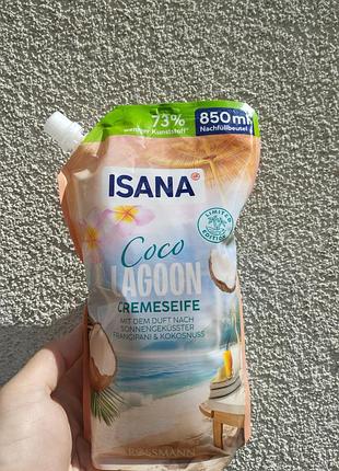 Жидкое крем-мыло isana coco lagoon 850 мл франжипани кокос увлажняющее веганское для рук