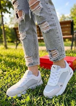 Жіночі кросівки puma/шкіряні біло сірі кросівки пума