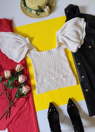 Белый вязаный нарядный топ блузка zara s