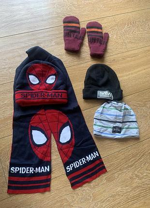 Набор шапка з шарфом spider-man , шапка nasa, трикотажна шапка, перчатки для хлопчика 9-10 років