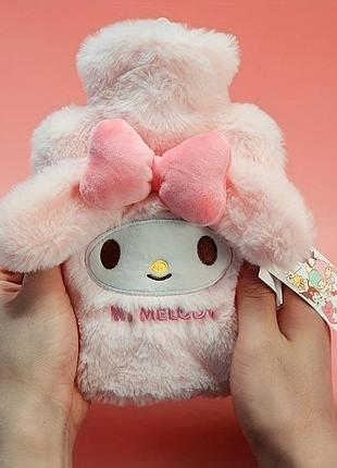 Грілка плюшева об'єм 500 мл май мелоді my melody, грілка гумова у плюшевому чохлі my melody 0.5л