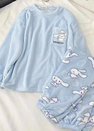 Детская пижама двойка, домашняя теплая пижама синовимола cinnamoroll голубого цвета на рост 144–154 см