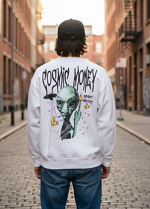 Р. 44–46 s–m свитшот унисекс белый оверсайз утеплённый space money machinist
