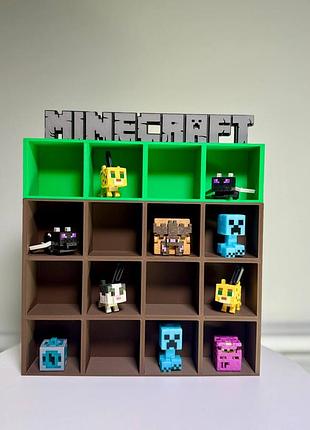 Стенд для фігурок minecraft поличка для kinder майнкрафт 16 комірок