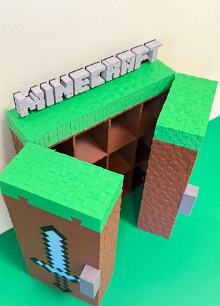 🟩 minecraft стенд для фигурок большой | полочка для kinder | майнкрафт 3
