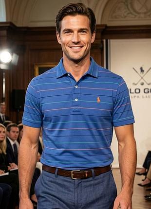 Футболка поло мужская polo golf ralph lauren, синяя, m, 100% хлопок (pima cotton)
