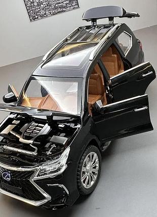 Модель автомобіля lexus lx570 1:24 чорний | колекційна diecast модель suv з відкривними дверима, світлом і звуком