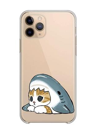 Прозрачный чехол на apple iphone 11 pro (5,8) котик акула (принт 421)