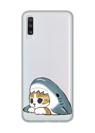 Прозрачный чехол на samsung galaxy a70 (2019)/a705 котик акула (принт 421)