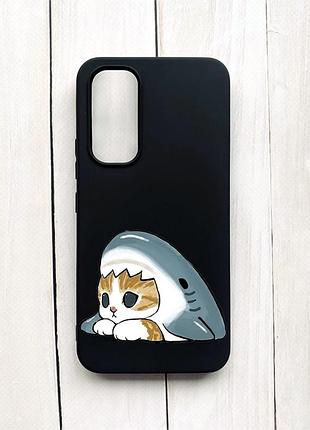 Матовий чохол на samsung galaxy a54 5g (a546) чорний котик акула (принт 421)