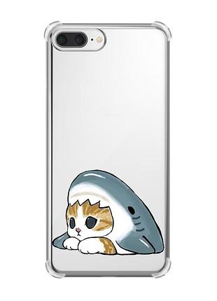Чехол с утолщёнными углами для apple iphone 7 plus/ 8 plus котик акула (принт 421)