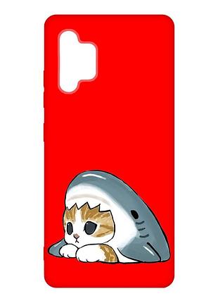 Матовый красный чехол на samsung galaxy a32 котик акула (принт 421)