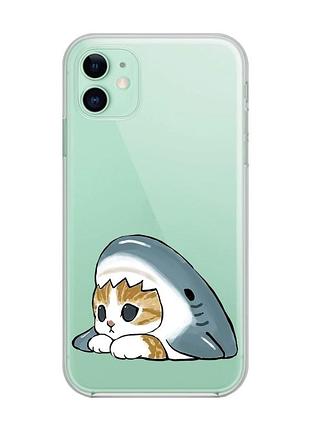 Прозрачный чехол на apple iphone 11 (6,1) котик акула (принт 421)