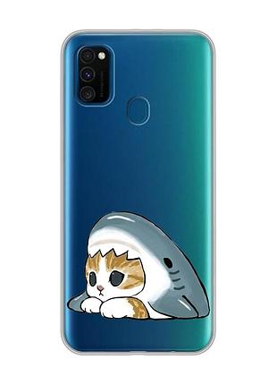 Прозрачный чехол на samsung galaxy m30s/m21 котик акула (принт 421)