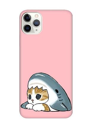 Матовий рожевий чохол на iphone 11 pro (5.8) котик акула (принт 421)
