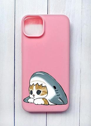 Матовий чохол на iphone 15 plus рожевий котик акула (принт 421)