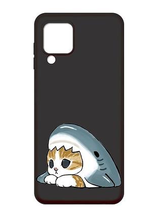 Матовый черный чехол на samsung galaxy m32 / a22 / m22 4g котик акула (принт 421)