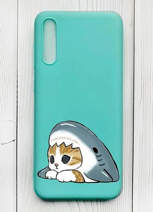 Матовий бірюзовий чохол на samsung galaxy a50 (2019) a505/a30s котик акула (принт 421)