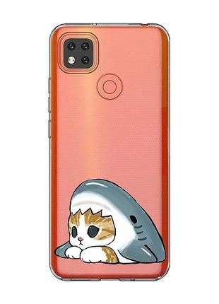 Прозрачный чехол для xiaomi redmi 9c/10a котик акула (принт 421)