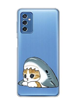 Прозрачный чехол на samsung galaxy m52 котик акула (принт 421)