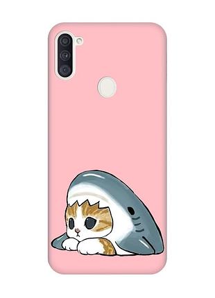 Матовий рожевий чохол на samsung galaxy a11 котик акула (принт 421)