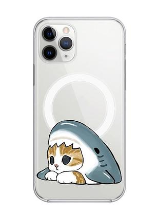 Магнитный чехол на iphone 11 pro max с поддержкой magsafe котик акула (принт 421)