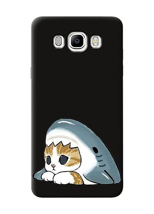 Матовий чорний чохол на samsung galaxy j7(2016) j710 котик акула (принт 421)