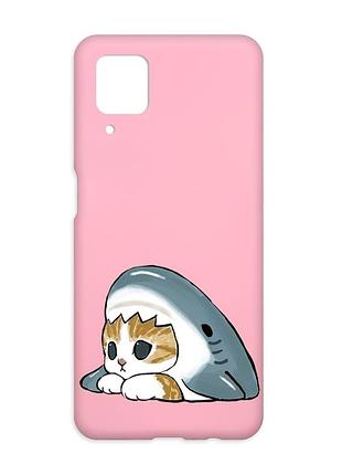 Матовий рожевий чохол на samsung galaxy a12 котик акула (принт 421)