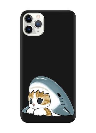 Матовый черный чехол на iphone 11 pro max (6.5) котик акула (принт 421)