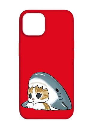 Матовий червоний чохол на apple iphone 14 котик акула (принт 421)