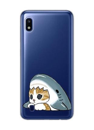 Прозрачный чехол на samsung galaxy a10 (2019) a105 котик акула (принт 421)